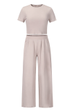 Casual Solid Patchwork Pocket O Neck Short Sleeve Two Pieces