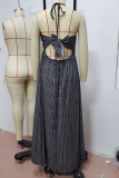 Casual Striped Patchwork Halter Cake Skirt Dresses