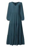 Casual Solid Flounce U Neck Cake Skirt Dresses
