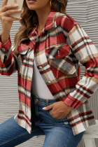 Casual Plaid Patchwork Turndown Collar Tops