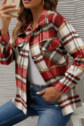 Casual Plaid Patchwork Turndown Collar Tops