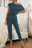 Fashion Casual Solid Patchwork O Neck Jumpsuits