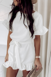 Fashion Solid Flounce O Neck Trumpet Mermaid Dresses