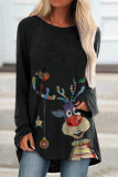 Casual Print Patchwork O Neck Tops