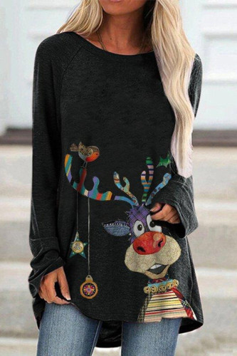 Casual Print Patchwork O Neck Tops