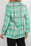 Elegant Print Patchwork Buttons Turndown Collar Outerwear