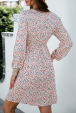 Elegant Floral Patchwork Fold V Neck A Line Dresses