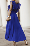 Fashion Elegant Solid Flounce Strap Design V Neck Pleated Dresses