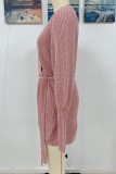 Fashion Solid With Belt O Neck Tops