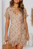 Fashion Street Print Patchwork V Neck Irregular Dresses