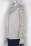Elegant Solid Lace Hollowed Out Buckle Mandarin Collar Tops