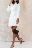 Casual Solid Patchwork Turndown Collar Shirt Dress Dresses