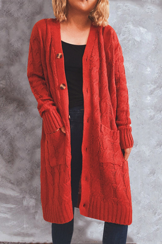 Casual Solid Pocket Buckle V Neck Outerwear
