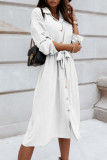 Fashion Street Solid Patchwork Turndown Collar A Line Dresses
