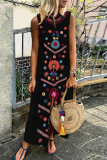 Vintage Print Patchwork O Neck Straight Dresses