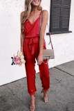 Casual Solid Patchwork Spaghetti Strap Harlan Jumpsuits
