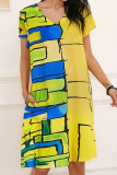 Fashion Street Print Patchwork V Neck A Line Dresses