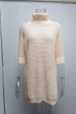 Casual Solid Slit Turtleneck Tops