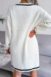 Casual Striped Patchwork Contrast V Neck A Line Dresses Sweater (Without Belt)