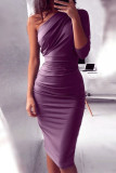 Fashion Sexy Solid One Shoulder Wrapped Skirt Dresses