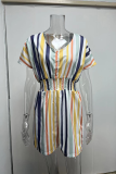 Casual Striped Patchwork V Neck Straight Rompers
