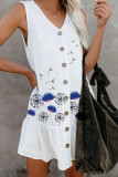 Fashion Casual Print Patchwork V Neck Cake Skirt Dresses