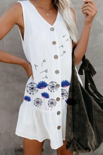 Fashion Casual Print Patchwork V Neck Cake Skirt Dresses