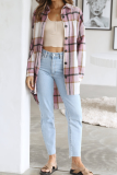 Casual Plaid Patchwork Turndown Collar Tops