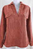 Casual Solid Patchwork Basic Turndown Collar Tops