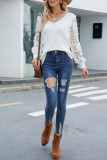 Casual Solid Hollowed Out Patchwork V Neck Sweaters