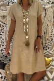Fashion Casual Solid Basic V Neck Short Sleeve Dress