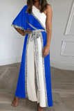 Casual Solid Patchwork One Shoulder Loose Jumpsuits