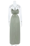 Fashion Street Solid Hollowed Out Spaghetti Strap A Line Dresses