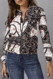 Elegant Print Patchwork Zipper O Neck Outerwear