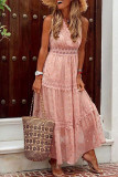 Fashion Casual Solid Patchwork V Neck Cake Skirt Dresses