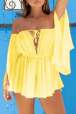Fashion Simplicity Solid Patchwork Off the Shoulder Pleated Dresses