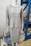 Fashion Solid Patchwork O Neck Long Sleeve Two Pieces