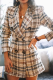 Fashion Elegant Plaid Patchwork Buckle Turn-back Collar Outerwear