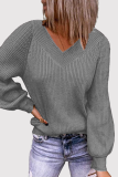 Casual Solid Patchwork V Neck Tops Sweater