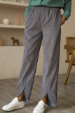 Casual Solid Pocket Slit Straight Solid Color Bottoms