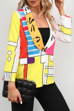 Elegant Print Patchwork Buttons Turndown Collar Outerwear