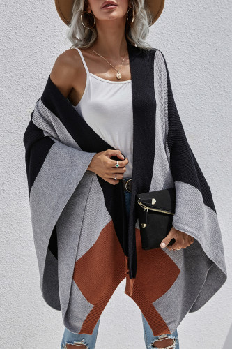 Plus Size Fashion Color Block Patchwork O Neck Outerwear