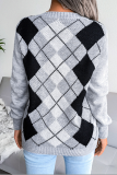 Casual Geometric Patchwork V Neck Tops