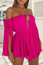 Fashion Simplicity Solid Patchwork Off the Shoulder Pleated Dresses