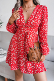 Casual Floral Patchwork Frenulum V Neck A Line Dresses
