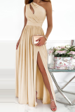 Fashion Patchwork Slit One Shoulder Waist Skirt Dresses