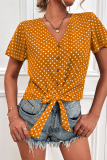 Casual Dot Patchwork V Neck Tops