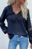 Casual Solid Hollowed Out V Neck Tops