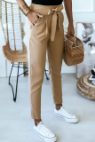 Casual Solid Patchwork Strap Design Pencil Solid Color Bottoms