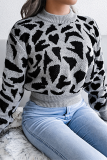 Casual Print Patchwork Contrast O Neck Tops